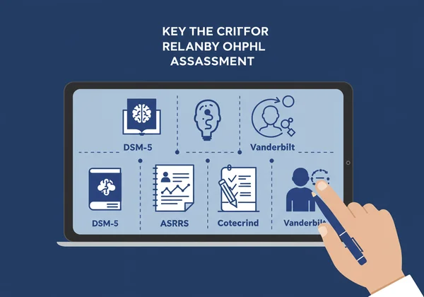 Icons representing scientific criteria for ADHD assessment