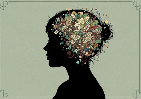 Woman with calm exterior, chaotic inner thoughts