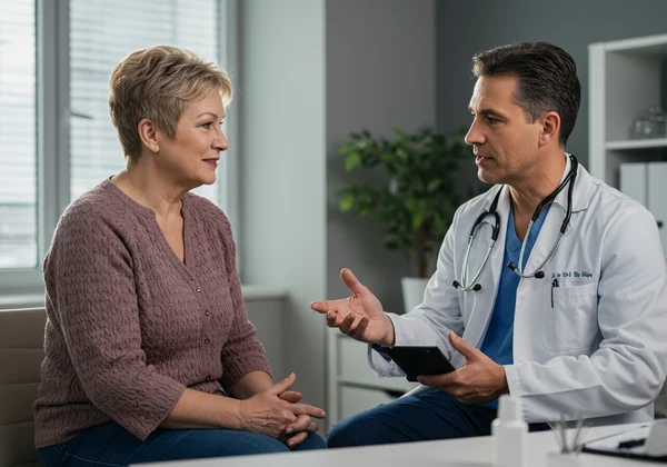 Patient discussing ADHD symptoms with a doctor.