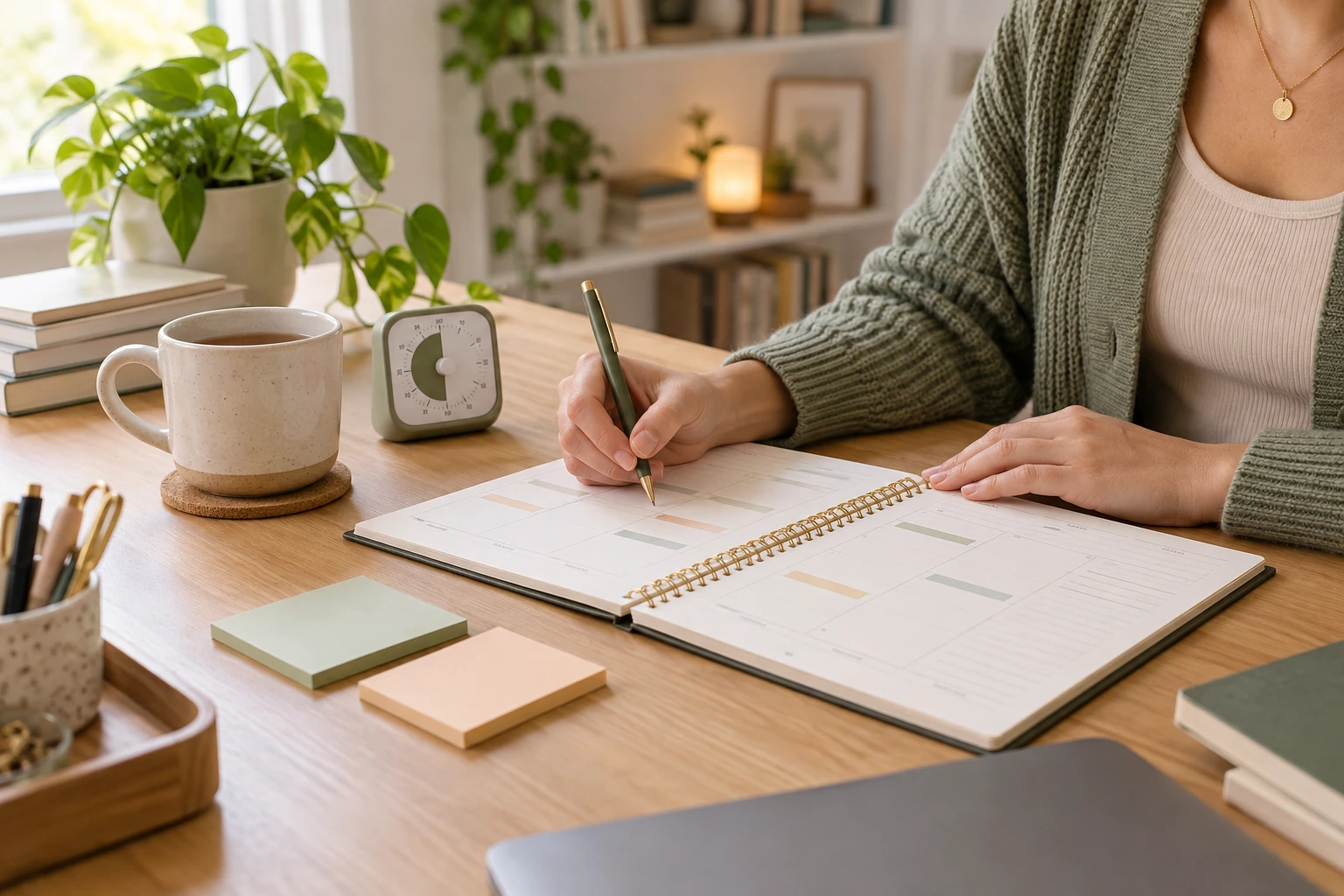 Calm weekly planning desk